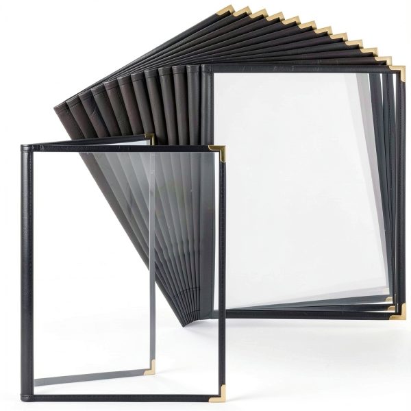 Juvale Clear Menu Covers Black PU Leather Bifold Design-0