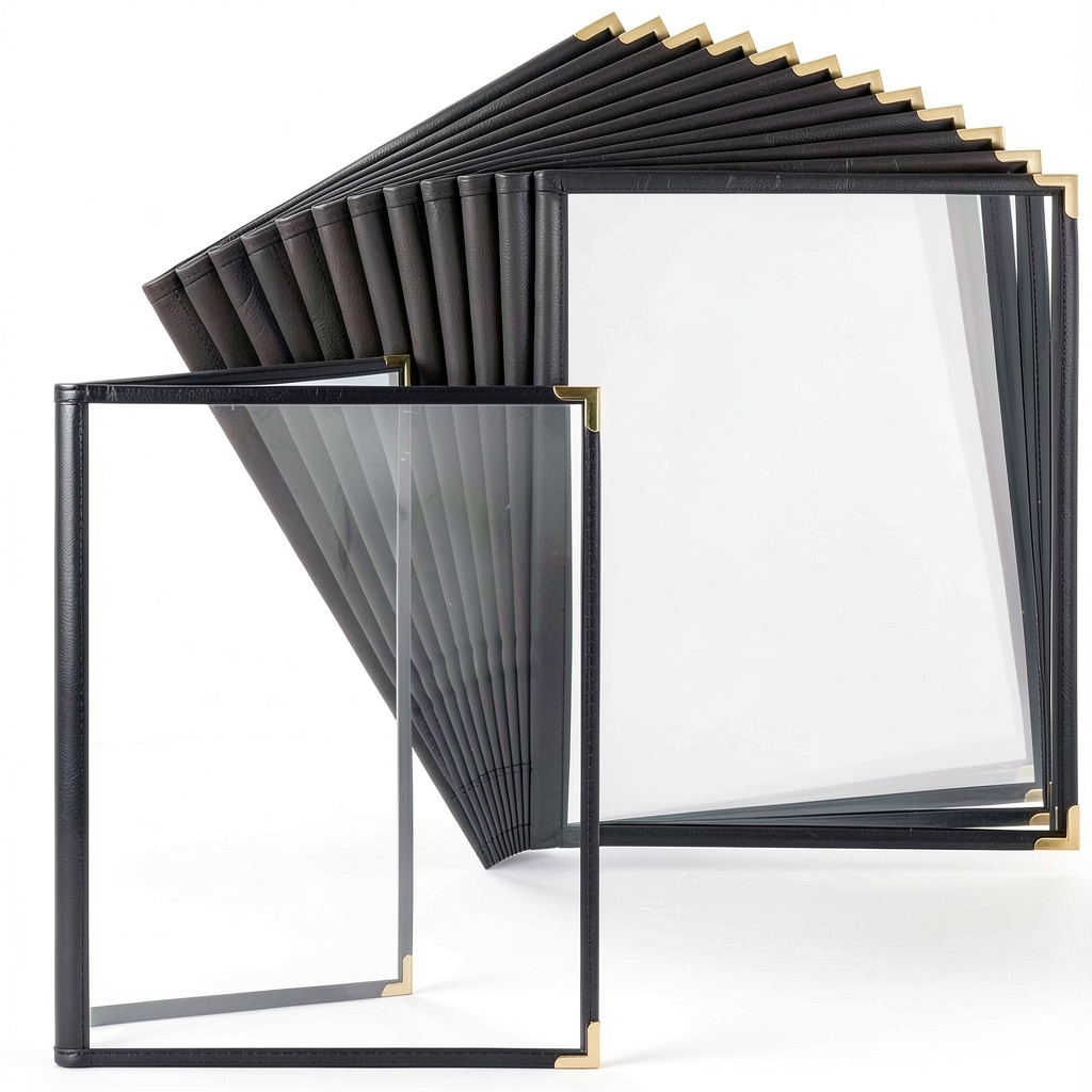 Juvale Clear Menu Covers displayed on a restaurant table