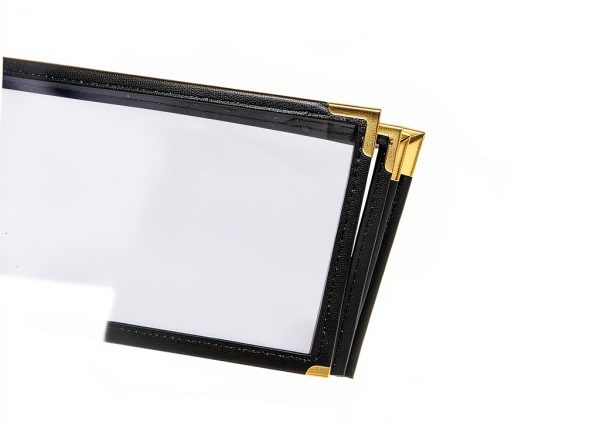 Asgard Menu Covers Black Leatherette Gold Corners Six Pack-4
