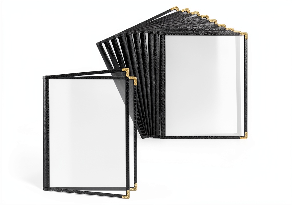 E A Products Menu Cover displaying a restaurant menu in a clear vinyl holder