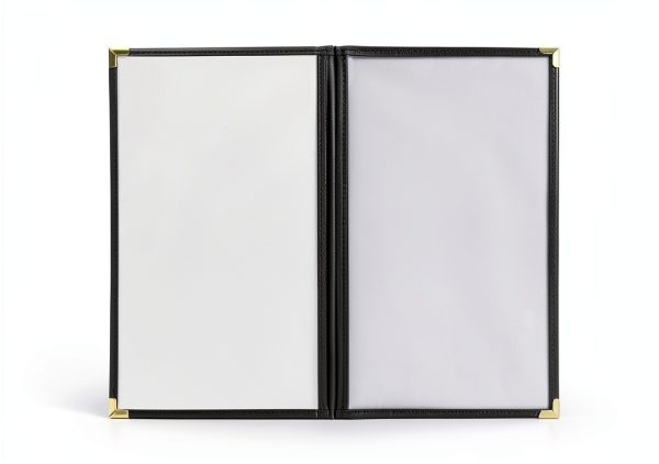 Asgard Menu Covers Black Leatherette Gold Corners Six Pack-1