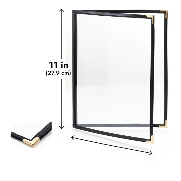 Juvale Clear Menu Covers Black PU Leather Bifold Design-3