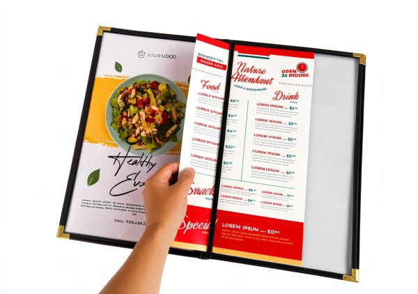 Asgard Menu Covers Black Leatherette Gold Corners Six Pack-3