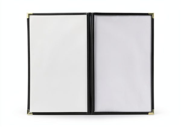 Asgard Menu Covers Black Leatherette Gold Corners Six Pack-5