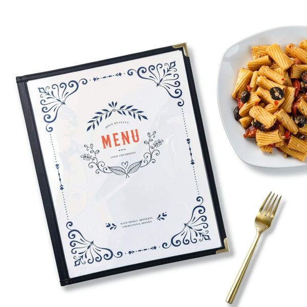 Juvale Clear Menu Covers Black PU Leather Bifold Design-1